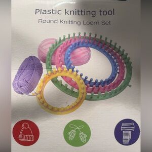 Colorful Round Plastic Knitting Loom Set - Yellow, Green, Pink, Blue, Purple